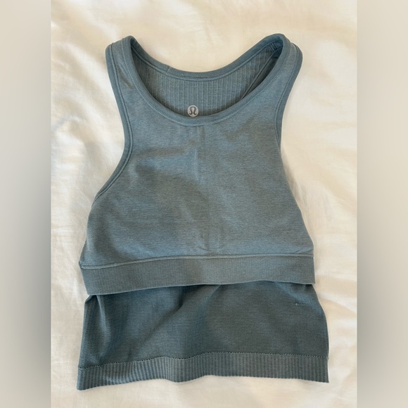 Lululemon Ebb to Street Ribbed Cropped Racerback Tank Top Pale Blue Size XS - Picture 9 of 11